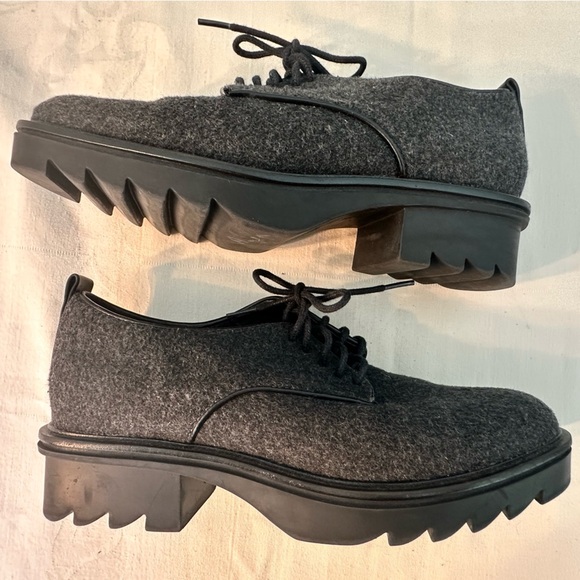 Zara Blucher Gray Felt/Wool Lace Up Oxfords -US Size 6.5 NWOT Punk/Wednesday/Y2K - Picture 5 of 10